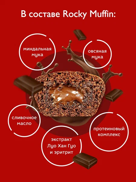 Набор маффинов без сахара "Двойной шоколад" Rocky Muffin, 8 штук по 55 г. Срок годности до 24.12.2026 г.