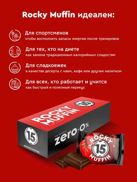 Маффин без сахара "Двойной шоколад" Rocky Muffin. Срок годности до 24.12.2026 г.