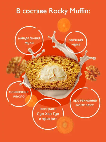 Набор маффинов без сахара "Морковный торт" Rocky Muffin, 8 штук по 55 г. Срок годности до 06.10.2026 г.